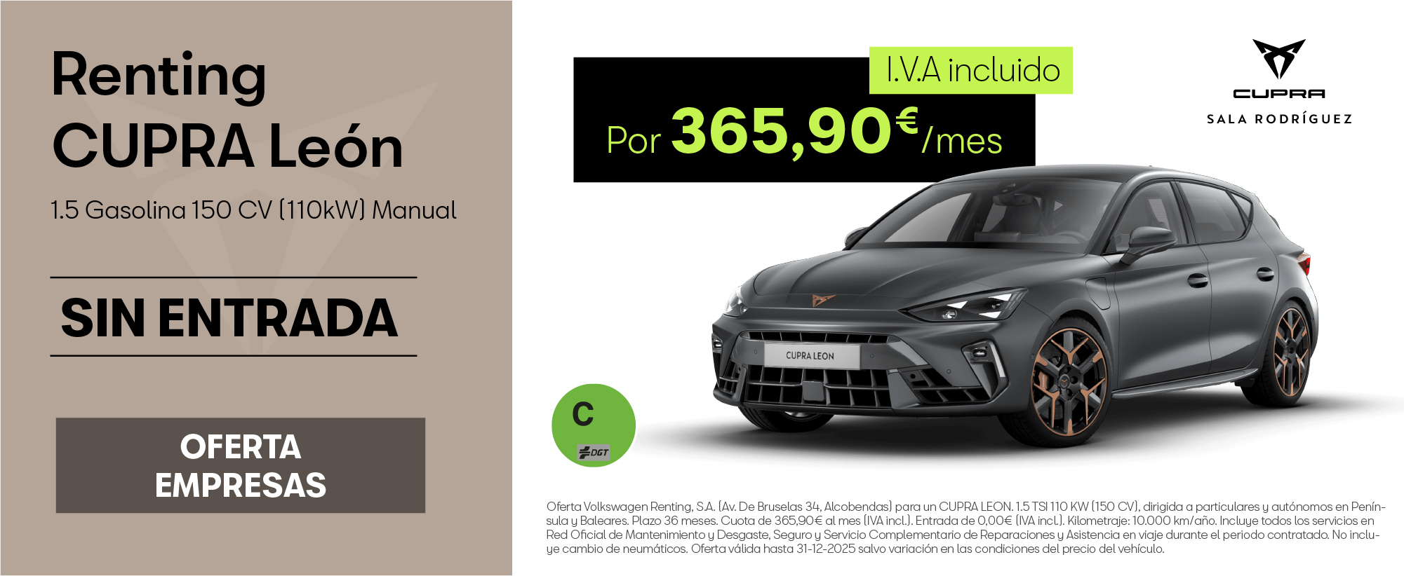 Renting CUPRA León TSI por 366€/mes ¡Sin Entrada!